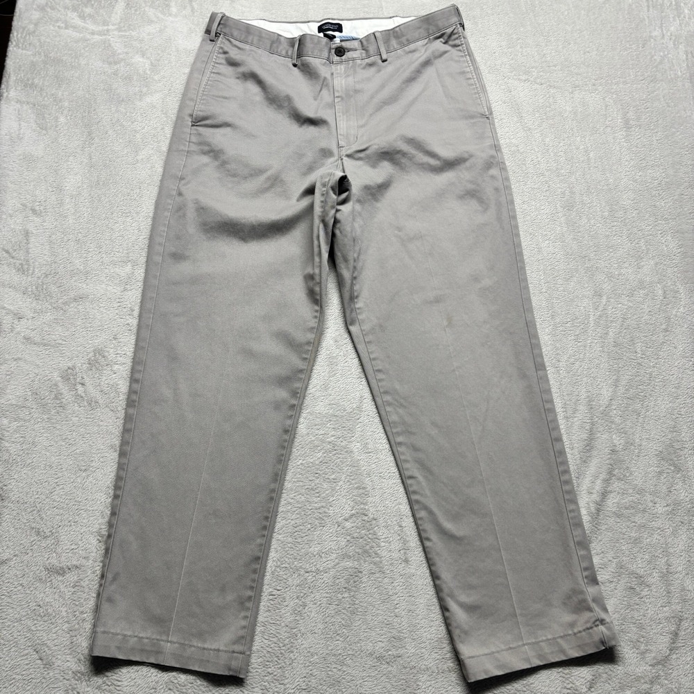 Lands End Mens Traditional Fit Chino Pants Gray 36x30 Cotton Twill Flat Front